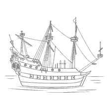 kleurplaat: Foto van een oud schip met zeilen en masten voor kleuren