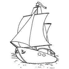 kleurplaat: Tekening van een zeilschip tegen de achtergrond van golven