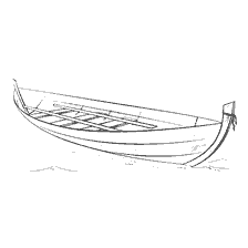 kleurplaat: Lineaire tekening van een boot met paddles op het water