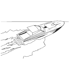 kleurplaat: Tekening van een motorboot op het water