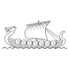 kleurplaat: Een Vikingschip kleuren met een draak op zijn neus