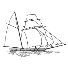 kleurplaat: Tekening van een zeilschip op zee
