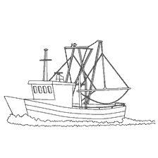 kleurplaat: Tekening van een vissersvaartuig voor het schilderen