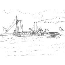 kleurplaat: Schilderen van een schip met stoomraderen