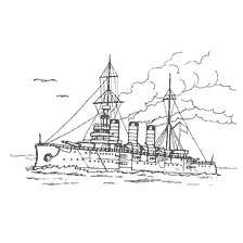 kleurplaat: Squadron battleship "Peresvet." De omtrek van een oorlogsschip.