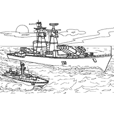 kleurplaat: Contour schilderen van het raketschip en de boot