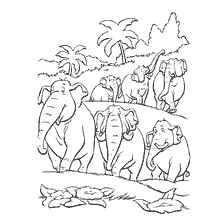 página para colorear: Colorear con elefantes en la selva