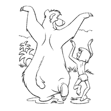página para colorear: Mowgli baila con Balu en la selva