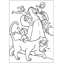 página para colorear: Dibujo de The Jungle Book with characters Mowga, Baluuu, Sher Khan and Kaa