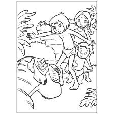 página para colorear: Colorear con Tiger Sher Khan, Mowgli y otros personajes