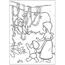 página para colorear: Fiesta en la selva con Mowgli y sus amigos
