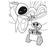 página para colorear: Colorear con personajes WALL-E y Eva de los dibujos animados