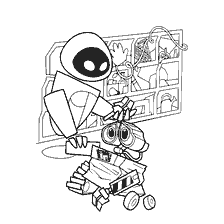 página para colorear: Imagen para colorear con personajes WALL-E y Eva