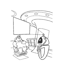 página para colorear: Wall-E y el capitán en la nave espacial