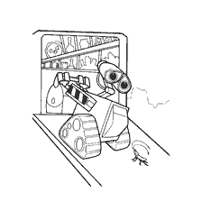 página para colorear: Personaje de color WALL-E con una cucaracha