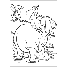 página para colorear: Elefante del libro de la jungla con una rama en su tronco