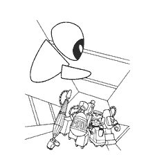 página para colorear: Colorear con personajes de la película WALL-E - robots defectuosos.