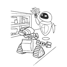 página para colorear: Colorear WALL-E y Eva, robots de la caricatura.