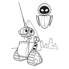 página para colorear: Colorear Wall-E con Valli y Eva