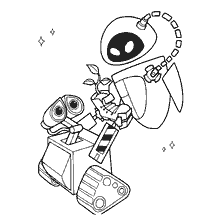 página para colorear: WALL-E con un brote y Eva