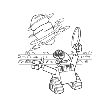 página para colorear: Robot de color WALL-E en el fondo de un vertedero