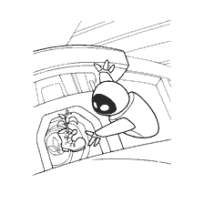 página para colorear: WALL-E y Eve sosteniendo la planta en el libro de colorear