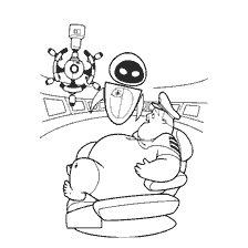 página para colorear: Capitán de WALL-E y robot Eva