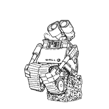 página para colorear: Wall-E sobre el fondo de la basura