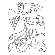 Tekening van de Firebird en de Jonge Man uit het verhaal van Peter Ershov