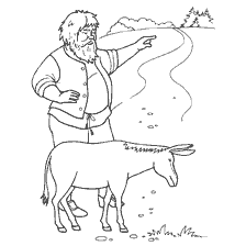 Illustration from the fairy tale of the Brothers Grimm, which depicts a man and a donkey.