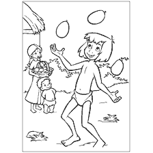 página para colorear: Mowgli malabares fruta delante de los niños