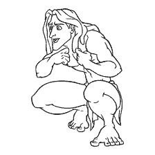 coloring page: Tarzan in a position of readiness for action