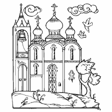 Пасхальная раскраска с церковью