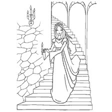 pagina da colorare: Principessa con una candela illuminata sulle scale