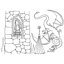 pagina da colorare: Disegno di colorazione: La principessa nella torre e il drago