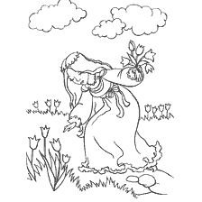 pagina da colorare: Principessa sceglie fiori nel regno delle fiabe
