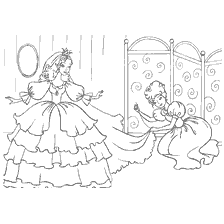 pagina da colorare: Una principessa in un vestito reale con un assistente