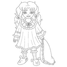 Imagen para colorear de la pequeña princesa Bella en ropa de noche