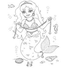 Colorear la pequeña sirena bajo el agua con residentes del mar