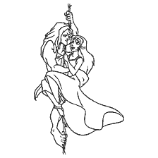 coloring page: Tarzan and Jane in the prime of love and adventure