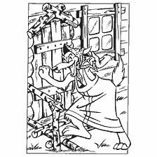 coloring page: Coloring Wolf at the door of a hut from Russian folk tales