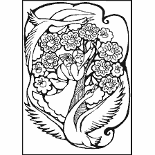 coloring page: Coloring of Russian folk tales depicting children and cranes