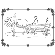 coloring page: Drawing from a coloring book on the theme "Russian folk tales" where parents leave on a wagon.