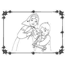 coloring page: Brother and sister playing with a toy.