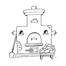 coloring page: Colorful coloring stove with cakes
