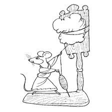coloring page: Mouse with spinning wheel from Russian folk tales