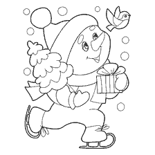 A snowman with a gift