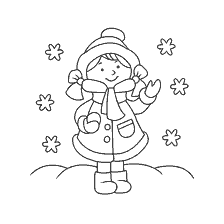 Girl in winter clothes amid snow