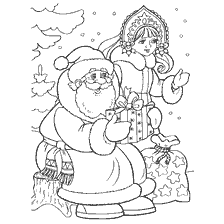 Kersvader en Snow Maiden gee geskenke