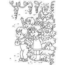 Children at the Christmas tree for the New Year